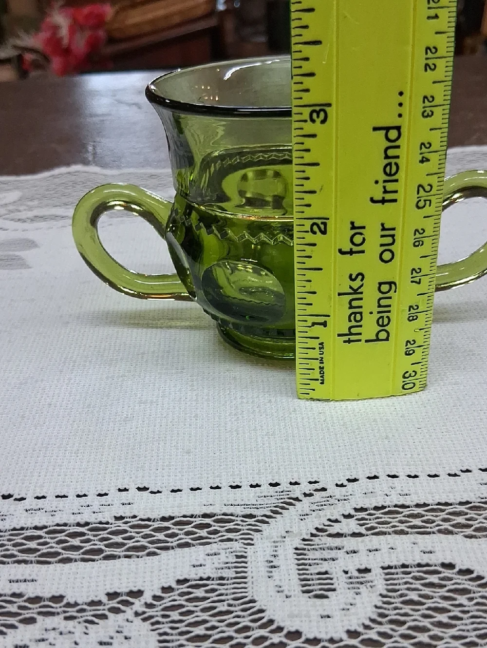 Indiana Glass Sugar Bowl in the King's‎ Crown Thumbprint pattern.